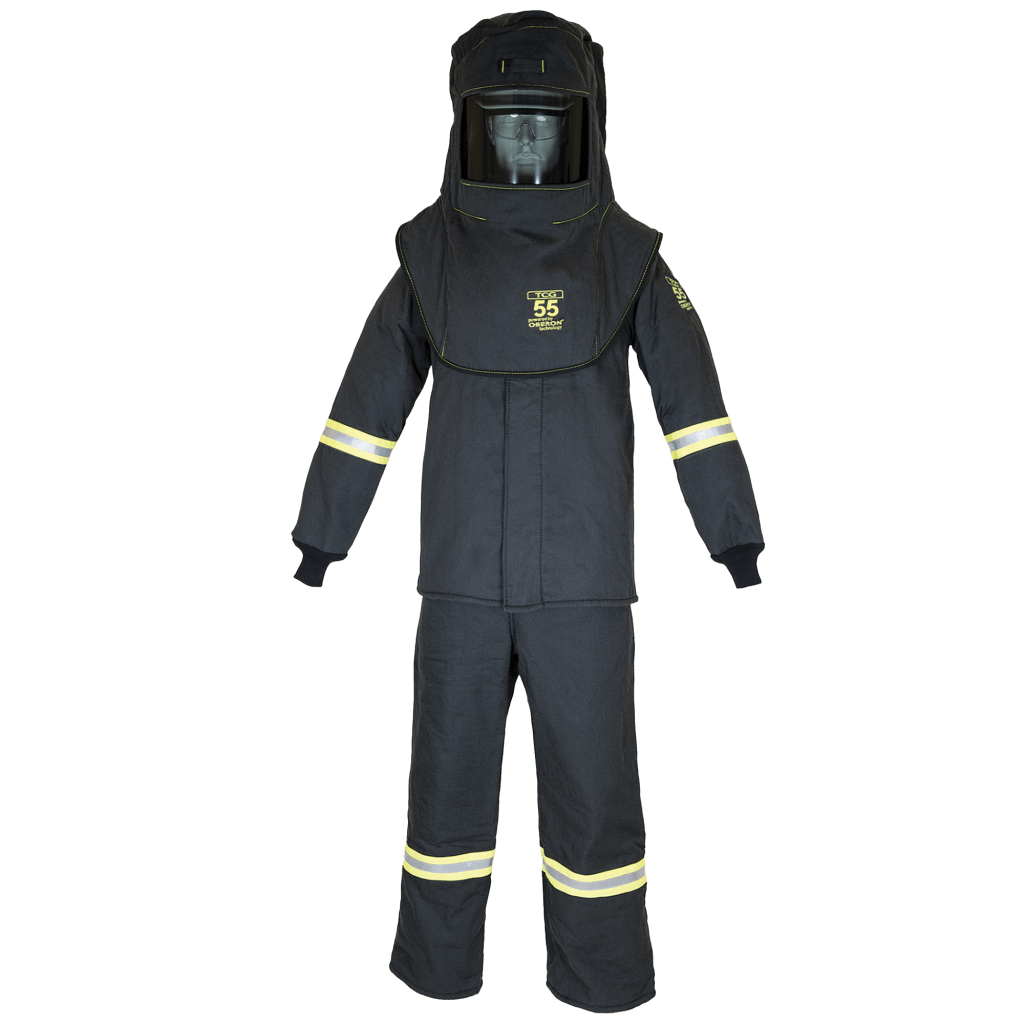 55 Cal TCG™ Deluxe Arc Flash Suit Kit (Hood, Coat with Escape Strap and Bib-Overall with 26″ Leg Zippers)